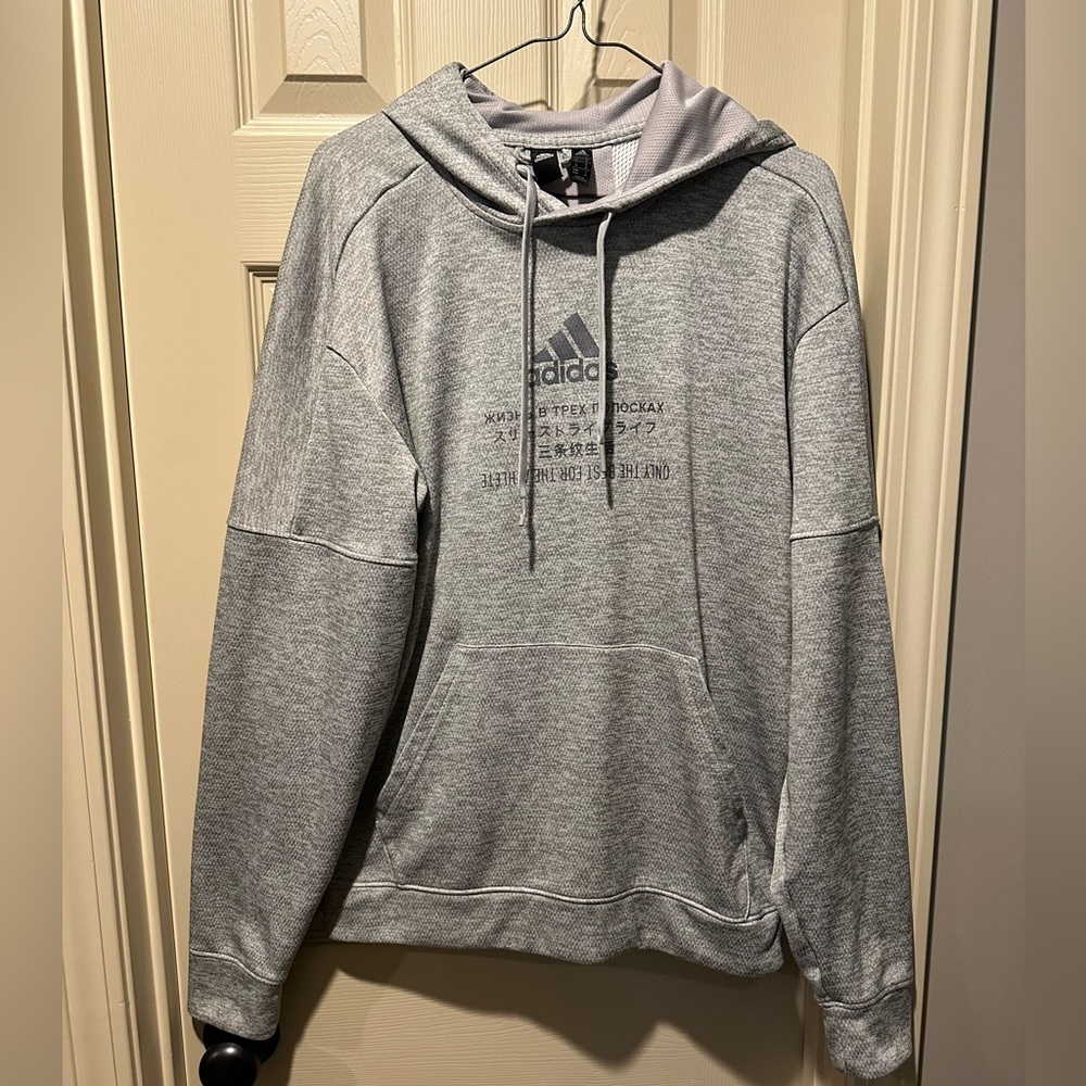 Adidas Gray Mens Team Issue Training Graphic Climawarm TRN Hoodie
